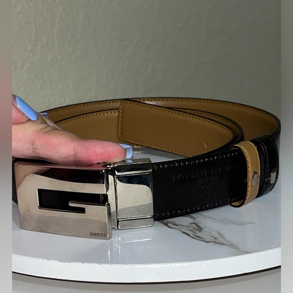 Gucci Reversible Men’s Belt, Black & Tan, Leather 45” long closure to end of tip - Picture 9 of 13